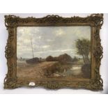 19TH OIL ON CANVAS "ACLE DYKE" BEARING SIGNATURE, JOHN SEYMOUR LUCAS,