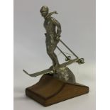 A CHROMIUM PLATED SKI JUMPER CAR MASCOT 15CM STAMPED RILEY SKILAD