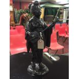 ANTIQUE JAPANESE BRONZE GEISHA PLAYING THE SHAMISEN WITH MAKERS MARK,