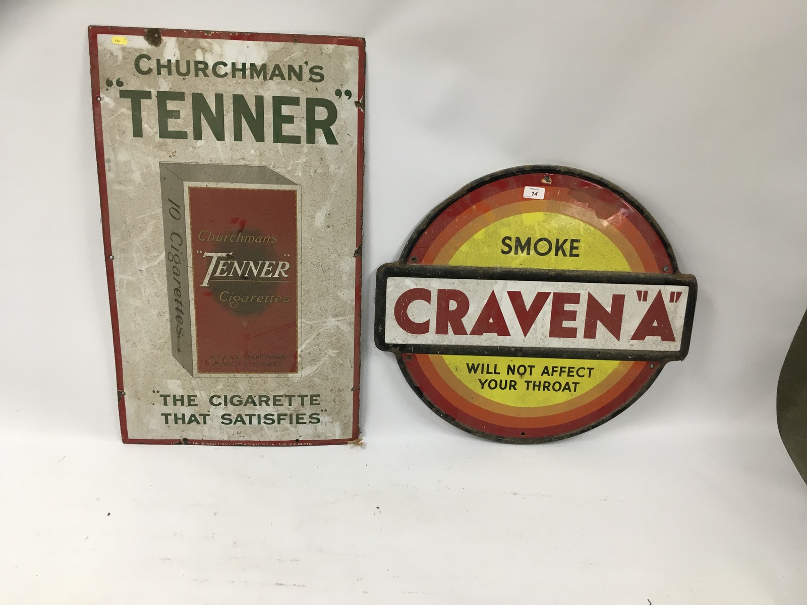 TWO TOBACCO RELATED SIGNS - CRAVEN 'A' (CIRCULAR) 58CM APPROX,