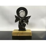 BRONZE DECO STYLE POCKET WATCH STAND FIGURED KNEELING WOMAN WITH WATCH (AF) 20CM