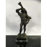 BRONZE STUDY MAN WITH A HORN, ANTONIN MOINE,