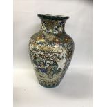 LARGE ORIENTAL VASE PAINTED WITH FIGURES AND MOUNTAIN SCENES, BEARING STAMP TO BASE,