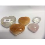 5 POLISHED ROCK CRYSTAL HEARTS