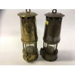 2 BRASS MINERS SAFETY LAMPS, LANTERNS, TYPE 6,