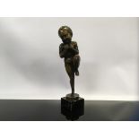 BRONZE FIGURE 'CHILD ON ONE LEG' 21CM TALL ON MARBLE BASE,