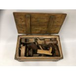 PINE CHEST OF WOODWORKING TOOLS - SELECTION OF PLANES