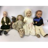 A COLLECTION OF BISQUE HEAD + COMPOSITE DOLLS FOR RESTORATION / REPAIR