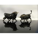 PAIR BRONZE BULLS, 9CM,