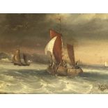 19C OIL ON BOARD, SAILING BOAT UNSIGNED,