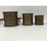 3 BRONZE GEORGE IV GRADUATED LOCAL STANDARD VOLUME MEASURES IMPERIAL GALLON,