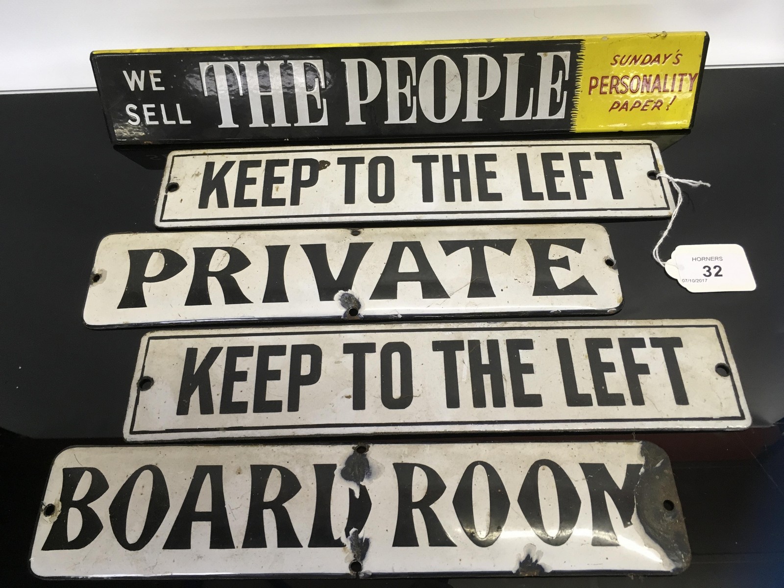 4 ENAMEL 'DOOR' SIGNS & TRIANGULAR 'THE PEOPLE' DESK SIGN - Image 2 of 4