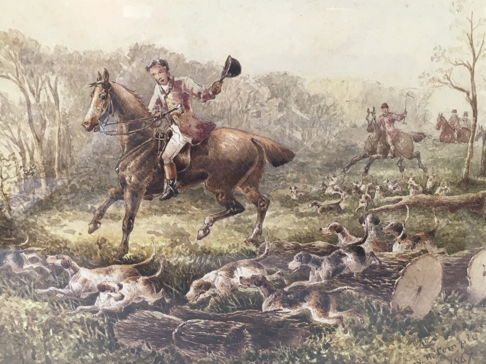 PAIR OF FOX HUNTING WATER COLOURS BEARING SIGNATURE W.H. - Image 6 of 7