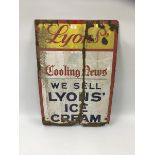 ENAMEL SIGN 'LYONS - COOLING NEWS - WE SELL LYONS ICE CREAM' - 88 X 57CM