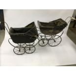 2 EARLY SPRUNG DOLLS PRAMS, WHEELS SOLID RUBBER TYRES,