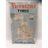 ENAMEL SIGN - 'FIRESTONE TYRES' MAP OF UK - MOST MILES PER SHILLING' 122 X 73CM