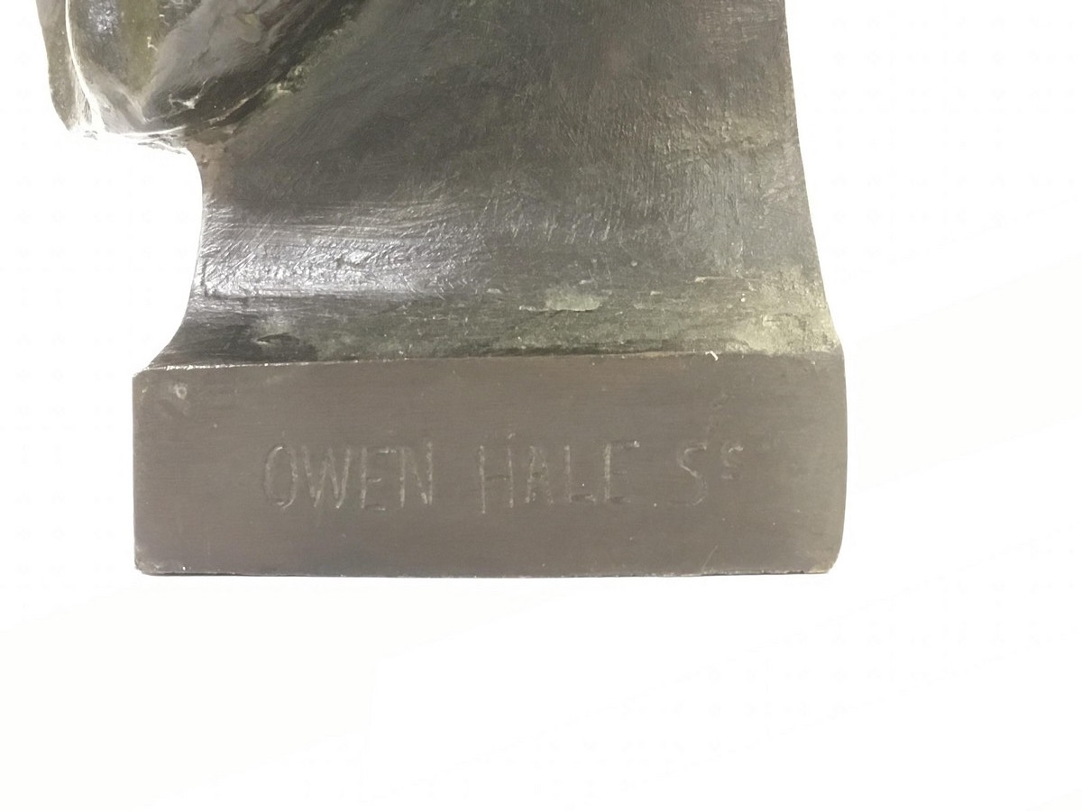 BRONZE BUST MALE HEAD FIGURE 44CM TALL BEARING MAKERS NAME OWEN HALE SC - Image 3 of 4