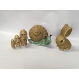 SYLVAC SNAIL AND A LARGE FAWN BUNNY & GRADUATED FAWN DROPPY DOGS