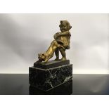 ART DECO BRONZE OF A GIRL PULLING A CAT'S TAIL, FOUNDRY MARK L.