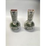 PAIR OF MILK GLASS VASES WITH HAND PAINTED DECORATION,