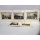 FIVE MOUNTED, BUT UN-FRAMED WATERCOLOURS,