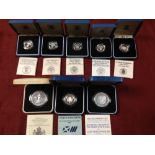 GB COINS: SILVER PROOFS IN CASES WITH 1980 AND 1981 CROWNS, 1984-8 ONE POUND, 1986 £2 ETC.