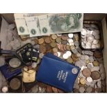 FILE BOX OF MIXED COINS, MANY SIXPENCES, FEW SILVER,