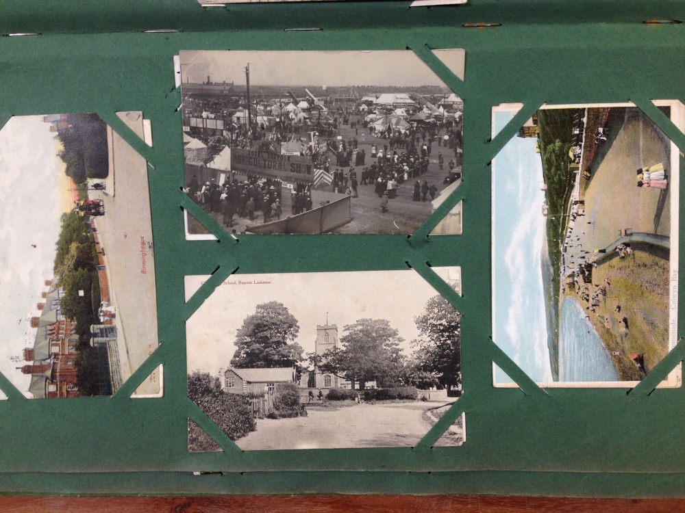ALBUM OF MIXED POSTCARDS, ANNESLEY CHURCH FIRE RP, NORFOLK AGRICULTURAL SHOW RP, BUXTON,