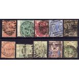 GB: 1862-92 QV SURFACE PRINTED USED SELECTION INCLUDING 1880-3 1/- PLATE 13 FU,