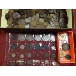 SMALL BOX MIXED COINS, GB VICTORIAN SILVER, CHINESE CASH, FAVERSHAM HOP TOKENS (3),
