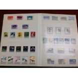 CHINA: STOCKBOOK WITH RANGE OF 1975-85 MINT SETS, 1980 PAINTINGS OF QI BAISHI, GULLIN LANDSCAPES,