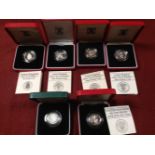 GB COINS: 1983-8 SILVER PROOF PIEDFORT ONE POUND IN CASES (6)