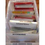 PLASTIC BOX WITH PRICED STOCK OF EPHEMERA SORTED BY SUBJECT, BOOKMARKS, IN MEMORIAM, INVITATIONS,