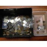 BOX OF MIXED COINS, GB 1818 MAUNDY 1d, 1887 1/-, INDIA KG5 HALF PICE(15), 1839 NORWICH TOKEN ETC.