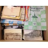 BOX OF MIXED EPHEMERA, NORWICH UNION MAGAZINE 1954-61, 1928 NORWICH ROYAL HOTEL INVENTORY,