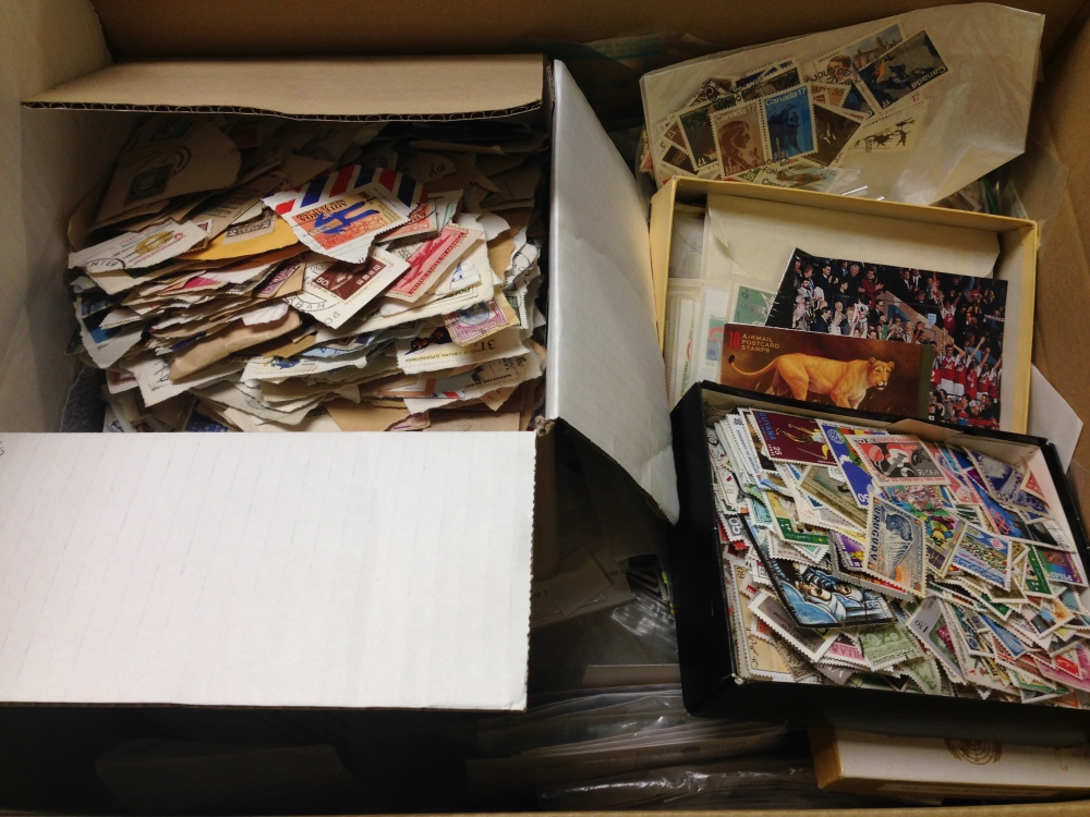 BOX OF ALL WORLD LOOSE STAMPS IN PACKETS AND SMALL BOXES