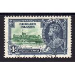 FALKLAND IS: 1935 SILVER JUBILEE 4d 'DOUBLE FLAGSTAFF' VARIETY FINE USED,