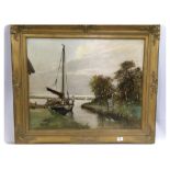 OIL ON CANVAS "BROADLAND WHERRY" BEARING SIGNATURE KENNETH LUCK (60 X 75CM.