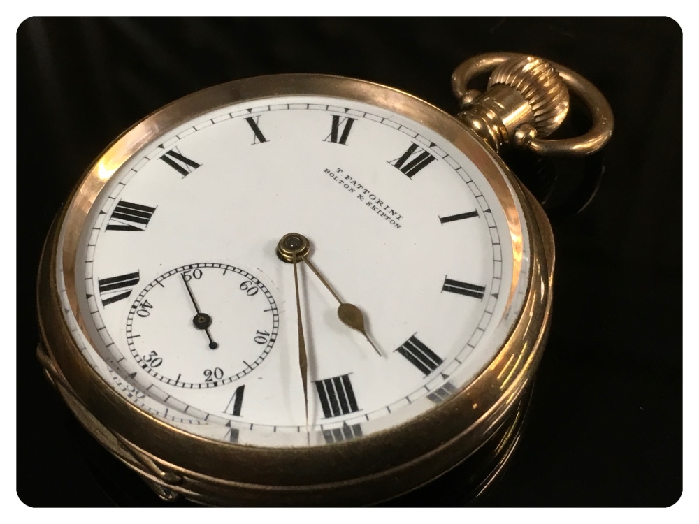 9CT GOLD POCKET WATCH, THE WHITE ENAMELLED DIAL, T.