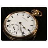 9CT GOLD POCKET WATCH, THE WHITE ENAMELLED DIAL, T.