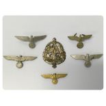 5 LUFTWAFFE EAGLE CAP BADGES (2 GOLD,