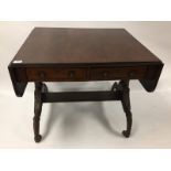 A REGENCY SOFA TABLE AFTER THOMAS HOPE 2 FRIEZE DRAWERS WITH BRASS HANDLES OPPOSED BY SIMULATED