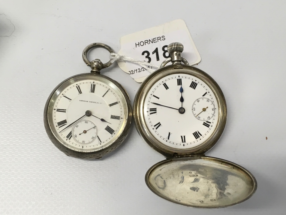 TWO SILVER CASED POCKET WATCHES OPEN FACED BY LANGDON DAVIES AND A 15 JEWEL FULL HUNTER