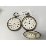 TWO SILVER CASED POCKET WATCHES OPEN FACED BY LANGDON DAVIES AND A 15 JEWEL FULL HUNTER