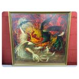 FRAMED "TRETCHIKOFF" PRINT OF 2 COCKERELS FIGHTING