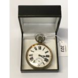 OVERSIZE NICKLE CASED POCKET WATCH, BUTTON WIND,