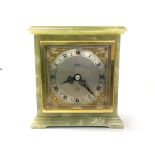 ELLIOTT CLOCK IN PALE GREEN ONYX CASE . 8 DAY MOVEMENT WITH WINDING KEY.