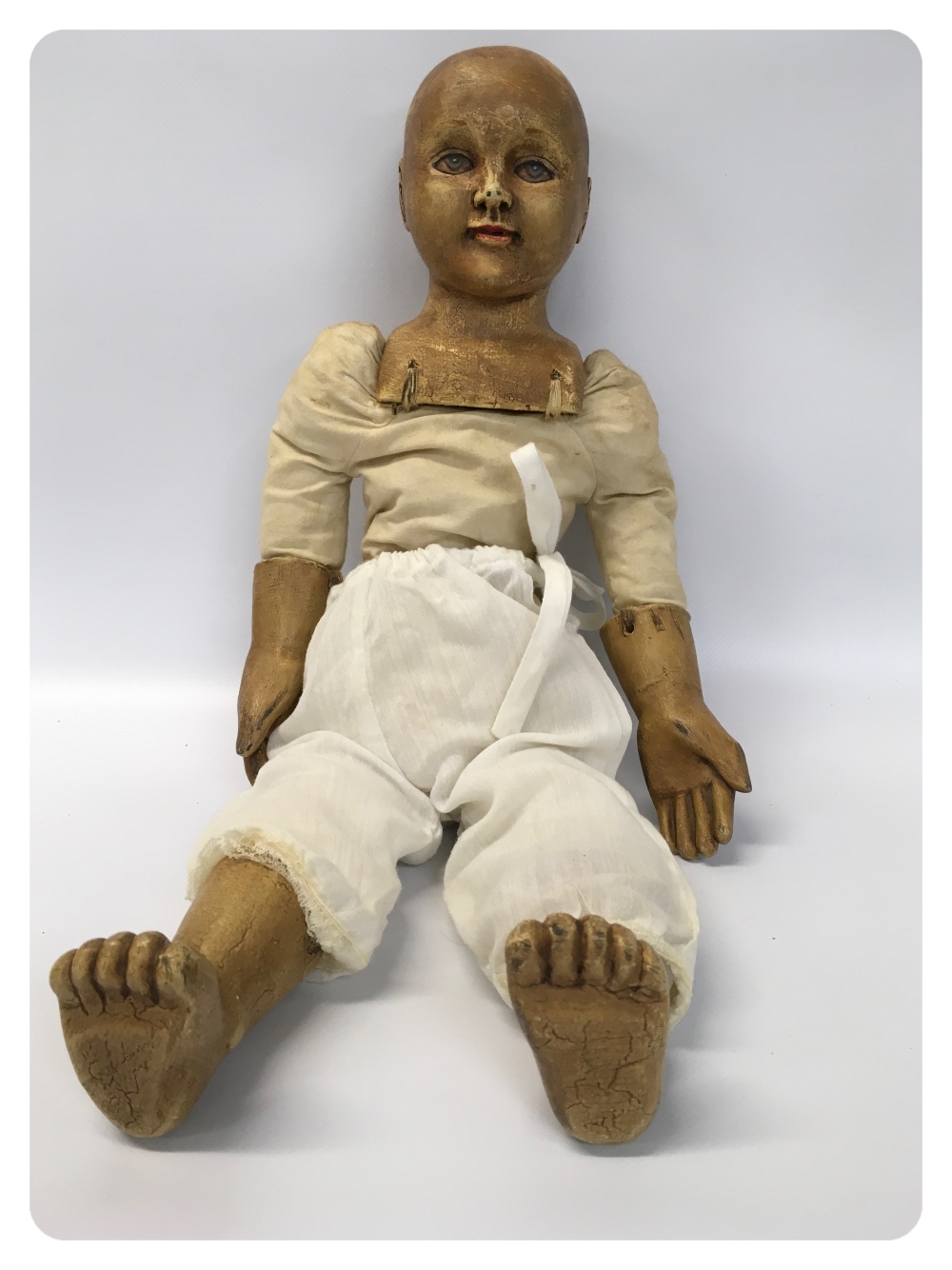 ANTIQUE DOLL WITH PAPIER MACHE HEAD,HANDS AND FEET,