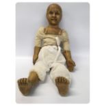 ANTIQUE DOLL WITH PAPIER MACHE HEAD,HANDS AND FEET,