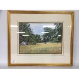 WATERCOLOUR "SUMMER PICNIC" BEARING SIGNATURE M.J.SANDERS 27 X 37CM.